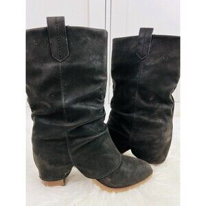 Dominique Nicole Britt Women Slouch Boots Black Suede Mid Calf Block Heel Size 6